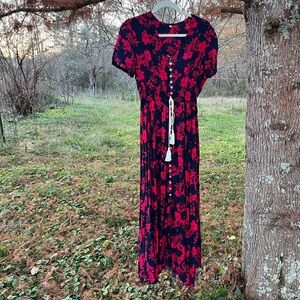 Floral Red and Navy Maxi Dress